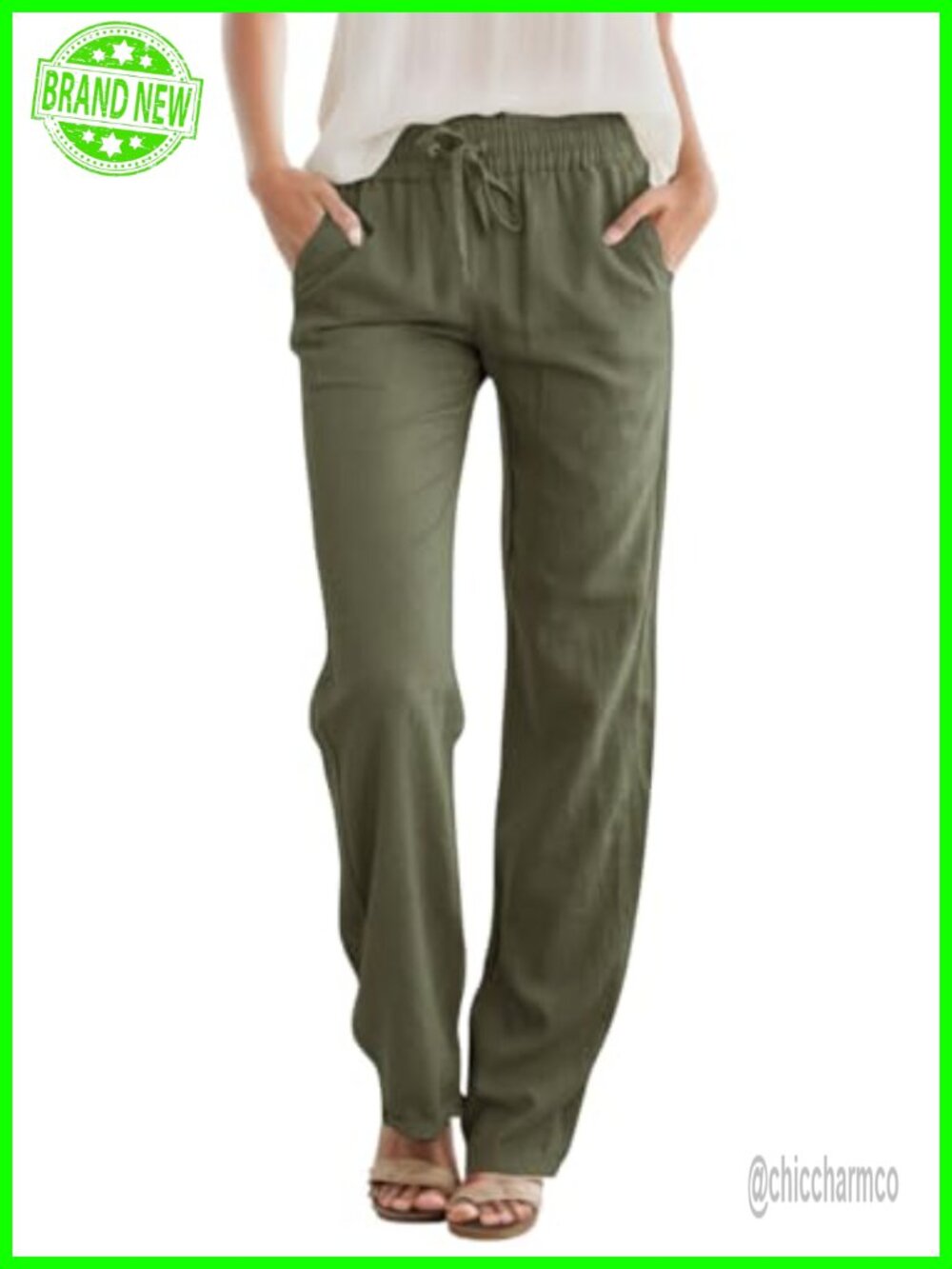 High Waist Drawstring Straight Leg Linen Blend Lounge Trousers